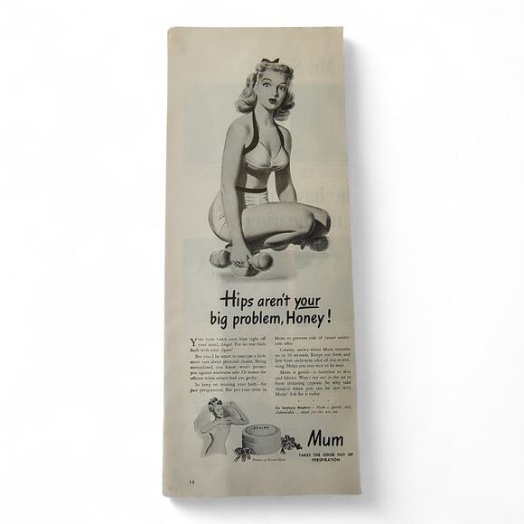 1946 Mum Print Ad Sexy Bikini Pose Perspiration Hips Humor MCM Beauty Branding - Picture 3 of 9
